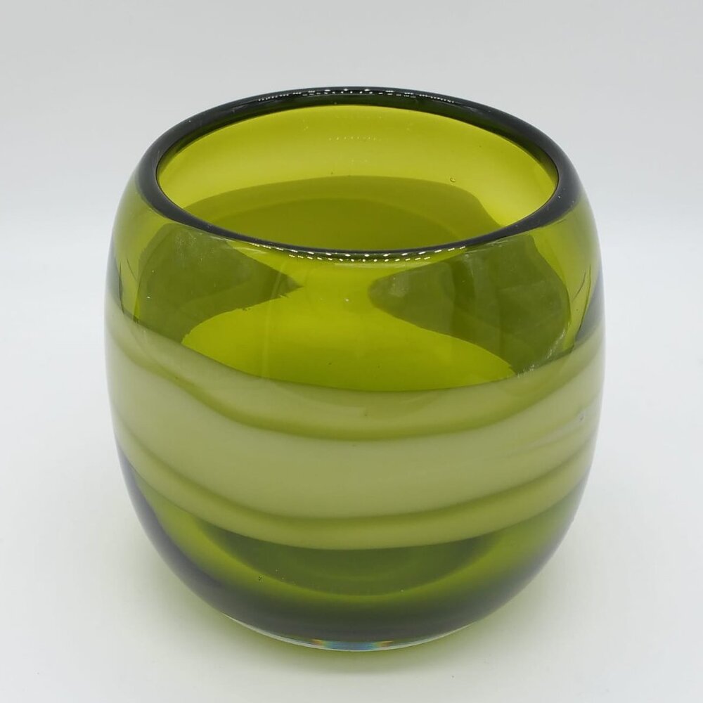 Vintage Pier 1 Hand Blown Green Glass Candle Holder, Art Glass, Decor